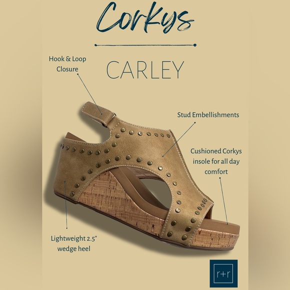 New! corkys footwear carley wedge sandal in taupe oil pu with studs - Picture 9 of 10